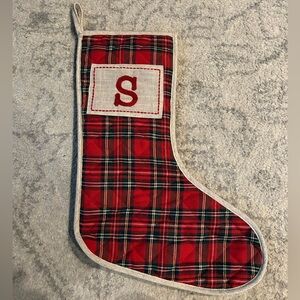 Monogram Plaid Christmas Stocking with Red Initial ‘S’ Country Farmhouse Rustic